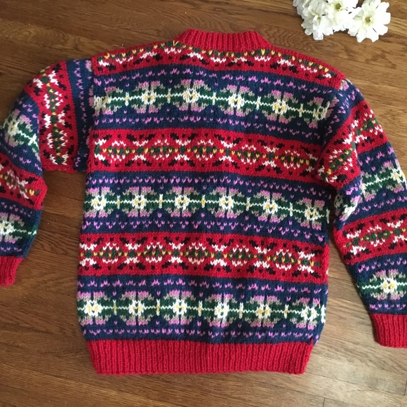 SOLD NWT Hand knitted wool chunky cardigan Nepal M - Picture 6 of 7